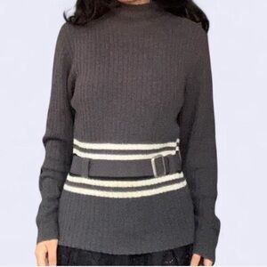 Sky Lark Vintage Gray Striped Sweater Size S/M